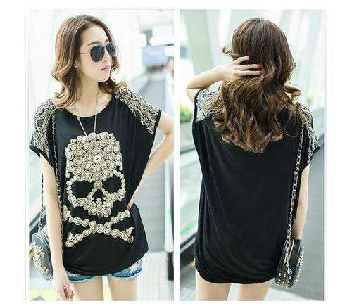 Stylish Skull Printed with Lace Top